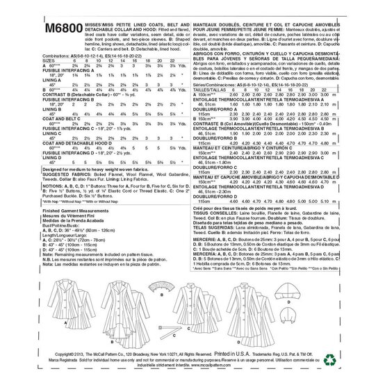 McCall’s Petite Lined Coat Sewing Pattern M6800 (6-14) image number 2