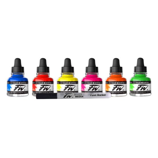 Daler-Rowney FW Neon Acrylic Ink 29.5ml 6 Pack image number 1