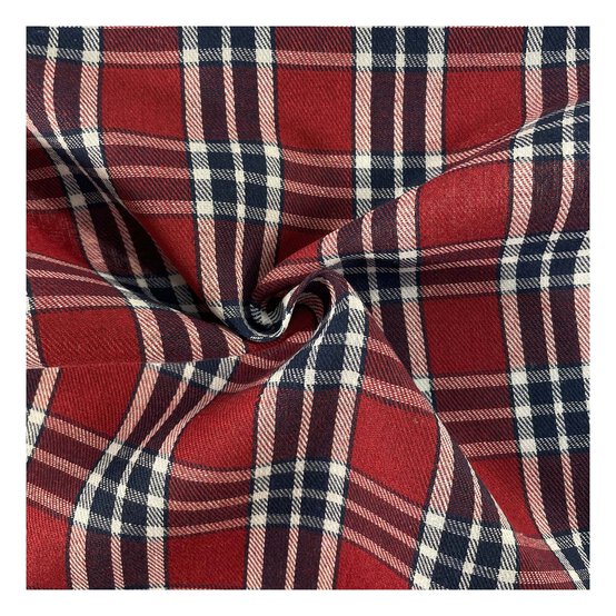 Red and Blue Poly Brushed Check Fabric by the Metre image number 1