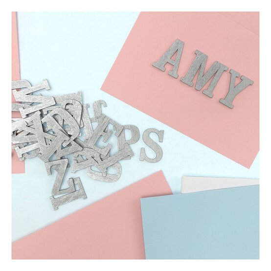 Silver Wooden Letters 52 Pieces image number 5