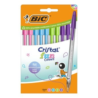 BIC Cristal Large Fun Colour Ballpoint Pens 10 Pack 