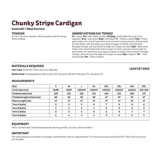 Knitcraft Chunky Stripe Cardigan Digital Pattern 0345 image number 4