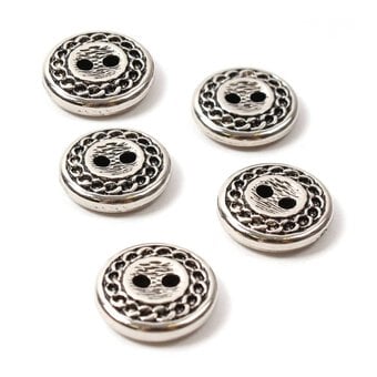 Hemline Silver Metal Patterened Button 5 Pack