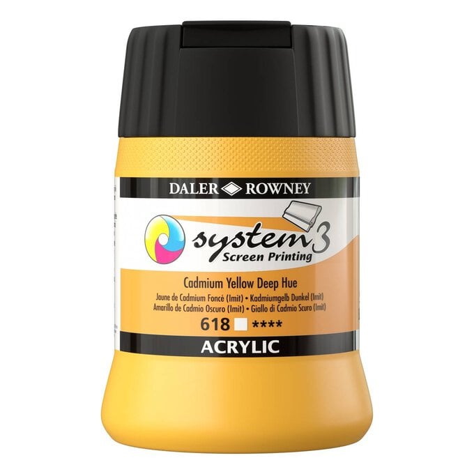 Daler-Rowney System3 Cadmium Yellow Screen Printing Acrylic Ink 250ml image number 1