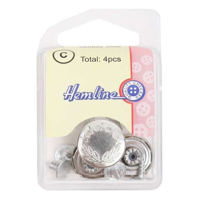 Hemline Silver Basic Jeans Button 3 Pack