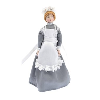 Porcelain Maid in a Grey Dress Doll 16cm