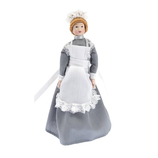 Porcelain Maid in a Grey Dress Doll 16cm image number 1
