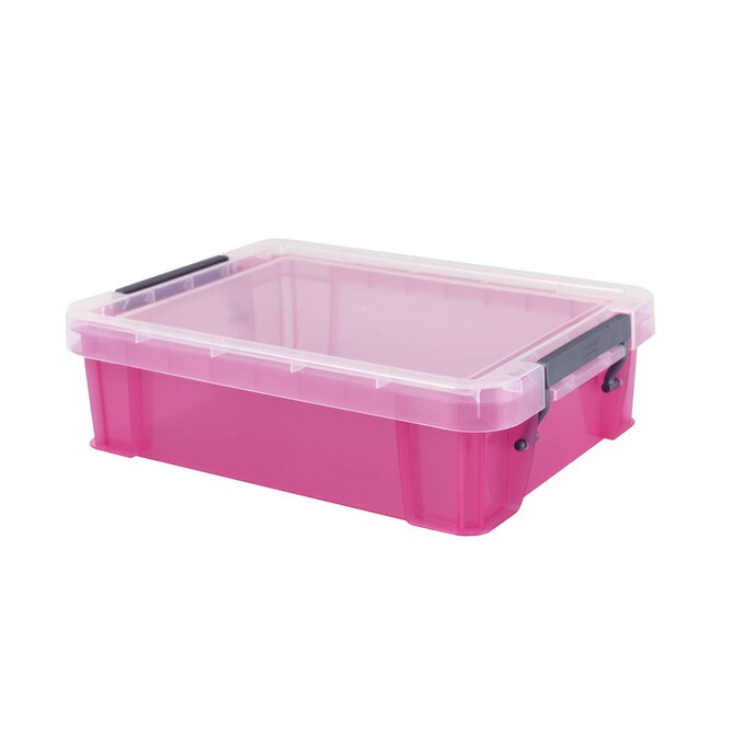 Whitefurze Allstore Transparent Pink Storage Box 2.3 Litres Hobbycraft