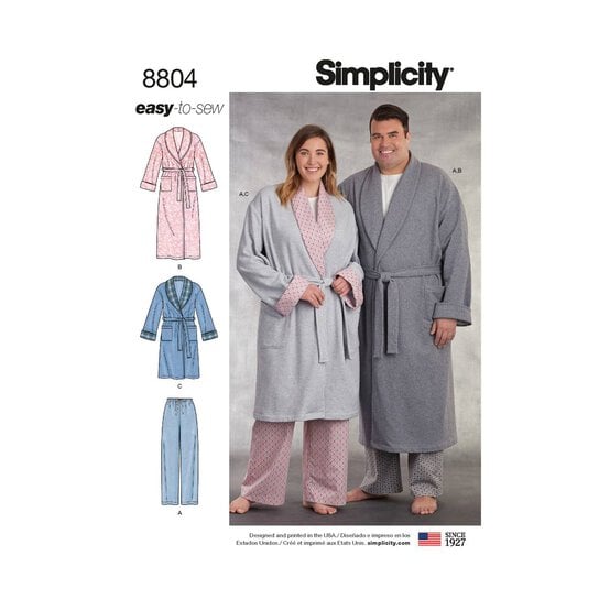 Simplicity Women's and Men's Robe  Sewing Pattern 8804 (BB XL-XXXL) image number 1