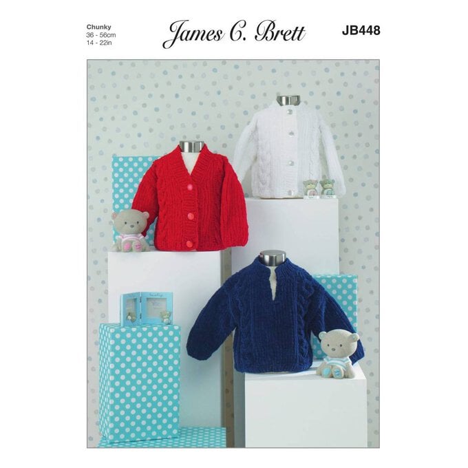James C Brett Flutterby Chunky Baby Cardigans Pattern JB448 image number 1