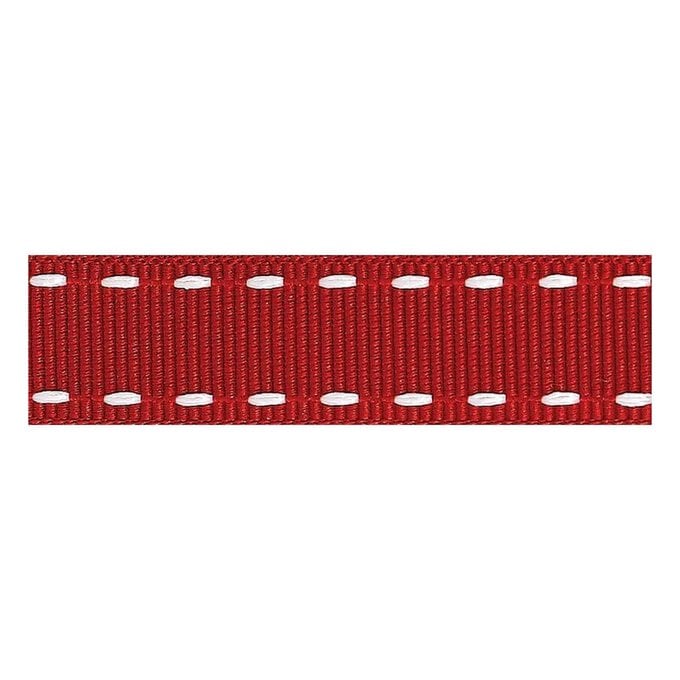 Red Running Stitch Grosgrain Ribbon 15mm x 4m image number 1