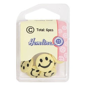 Hemline Yellow Novelty Smiling Face Button 6 Pack