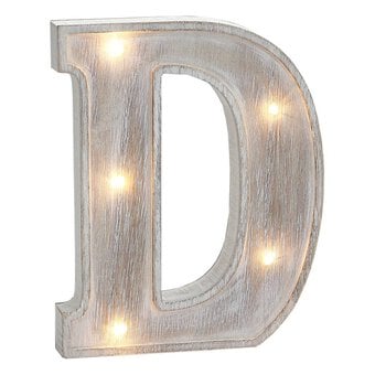 White Washed Wooden LED Letter D 21cm