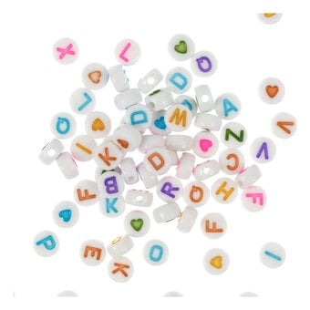 Multicolour Letter White Alphabet Beads 40g