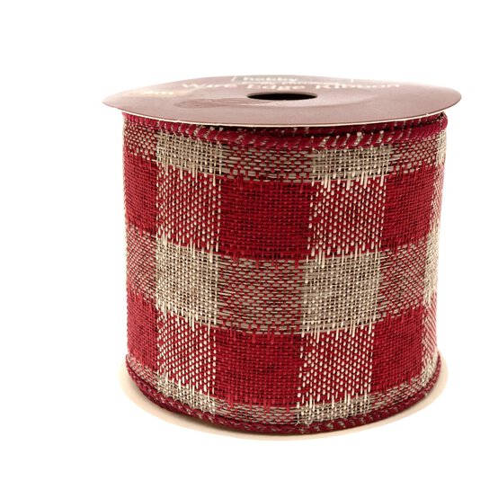 Linen Check Wire Edge Printed Ribbon 63mm x 3m image number 5