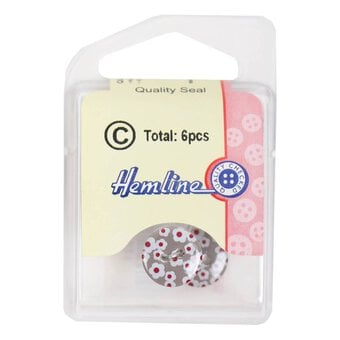 Hemline Grey Novelty Patterned Button 6 Pack