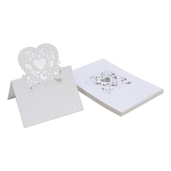 White Pearlescent Heart Place Cards 20 Pack