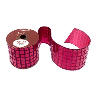 Red Mirror Ball Wire Edge Ribbon 63mm x 3m