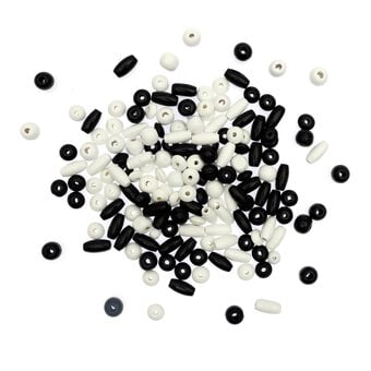 Mixed Black and White Round Wooden Beads 40g