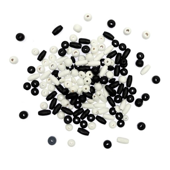 Mixed Black and White Round Wooden Beads 40g image number 1