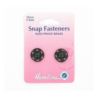 Hemline Black Snap Fasteners 18mm 2 Pack