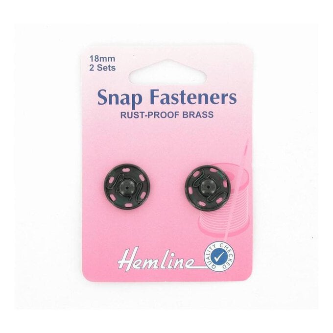 Hemline Black Snap Fasteners 18mm 2 Pack image number 1