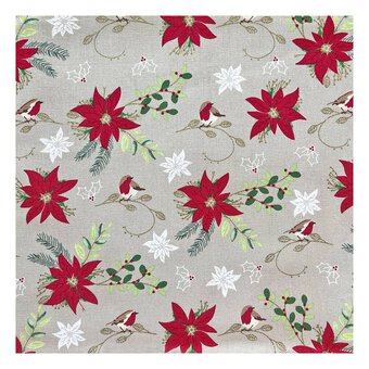 Traditional Poinsettia and Robin Cotton Fabric by the Metre image number 2