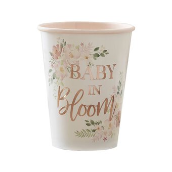 Ginger Ray Rose Gold Floral Baby in Bloom Cups 8 Pack