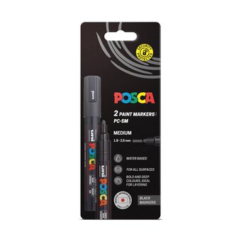 Uni-ball Posca Black PC-5M Marker Pens 2 Pack