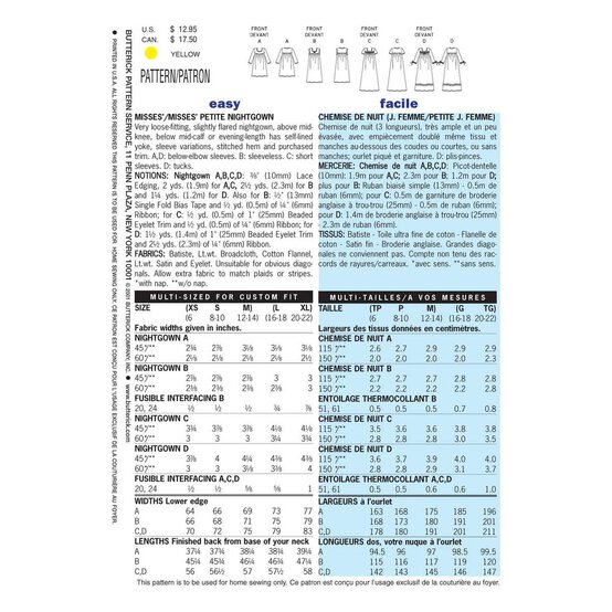 Butterick Petite Nightgown Sewing Pattern 6838 (L-XL) image number 2