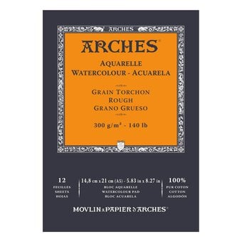 Arches Rough 300g Watercolour Paper A5 12 Sheets