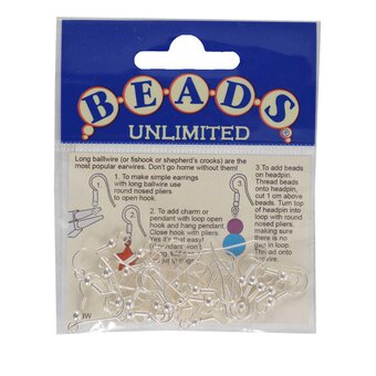 Beads Unlimited Silver Plated Long Ballwire Fish Hooks 28 Pack image number 2