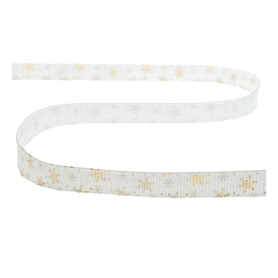 White and Gold Snowflake Printed Ribbon 10mm x 3m image number 2