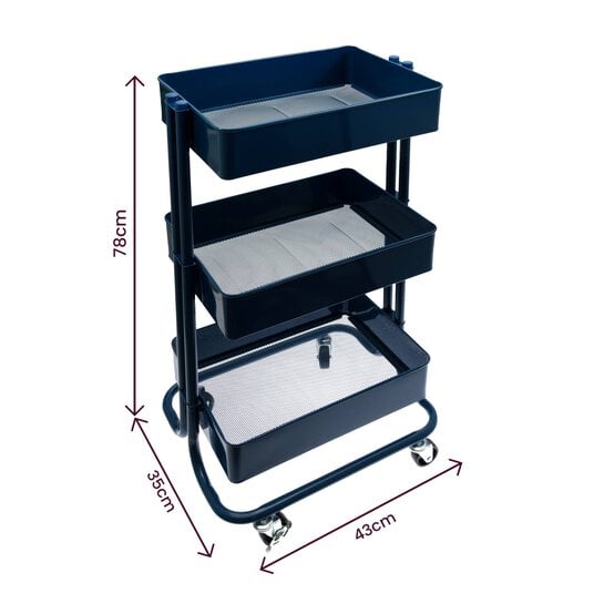 Dark Blue Three Tier Storage Trolley image number 5