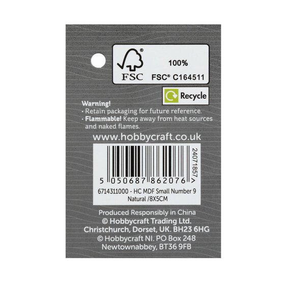 Mini MDF Wooden Number 9 8cm image number 5