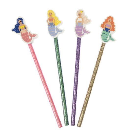 Mermaid Pencils with Erasers 4 Pack  image number 1