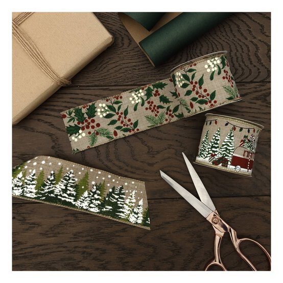 Christmas Campervan Wire Edge Printed Ribbon 63mm x 3m image number 3