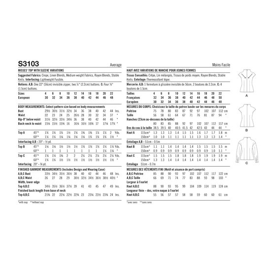 Simplicity Women’s Tops Sewing Pattern S3103 (14-22) image number 4