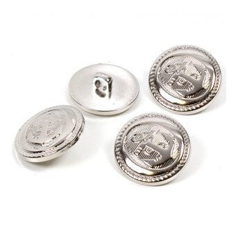 Hemline Silver Metal Military Anchors Button 4 Pack