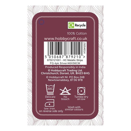 Silver Metallic Stripe Cotton Fat Quarters 4 Pack image number 8