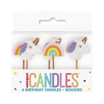 Unicorn and Rainbow Birthday Candles 6 Pack 