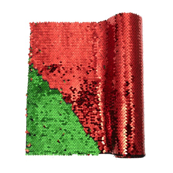 Red and Green Sequin Fabric Roll 28cm x 2m  image number 3