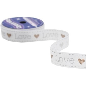 Grey and Gold Love Satin Ribbon 16mm x 4m image number 3