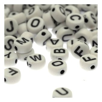 Black and White Round Alphabet Beads 50g
