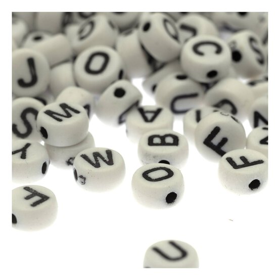 Black and White Round Alphabet Beads 50g image number 2