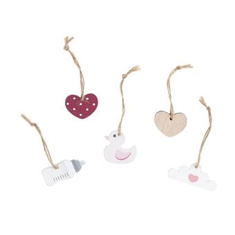 Pink Baby Wooden Tags 5 Pack