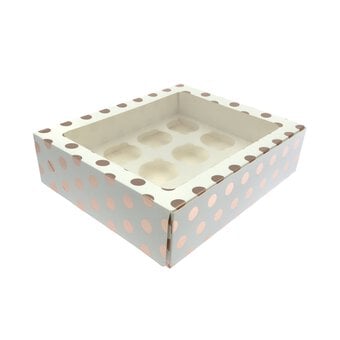 Rose Gold Polka Dot Cupcake Tray Box 12 Wells
