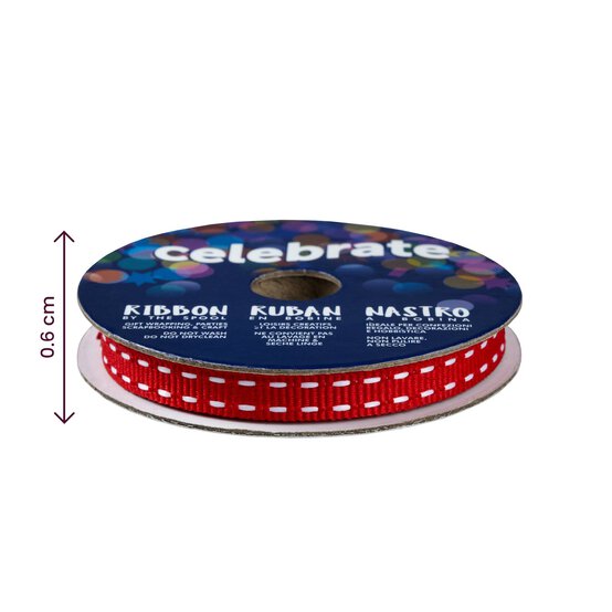 Red Grosgrain Running Stitch Ribbon 6mm x 5m image number 4