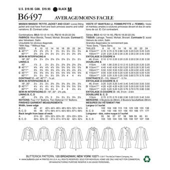 Butterick Petite Coat Sewing Pattern B6497 (16-24)