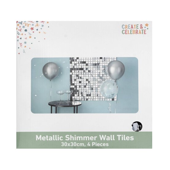 Create & Celebrate Silver Shimmer Wall Tiles 4 Pack image number 5